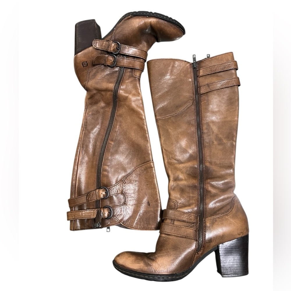 Born Milari Marrone brown leather knee high heeled boots - Picture 8 of 12